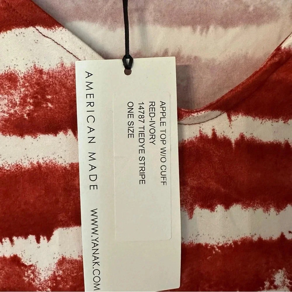 Yana K Women’s Short Sleeve V-Neck Red and Ivory Striped Apple Top One Size NWT - Picture 3 of 6